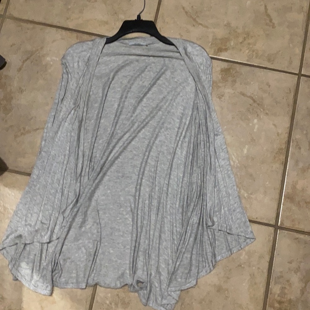 Gray cardigan.